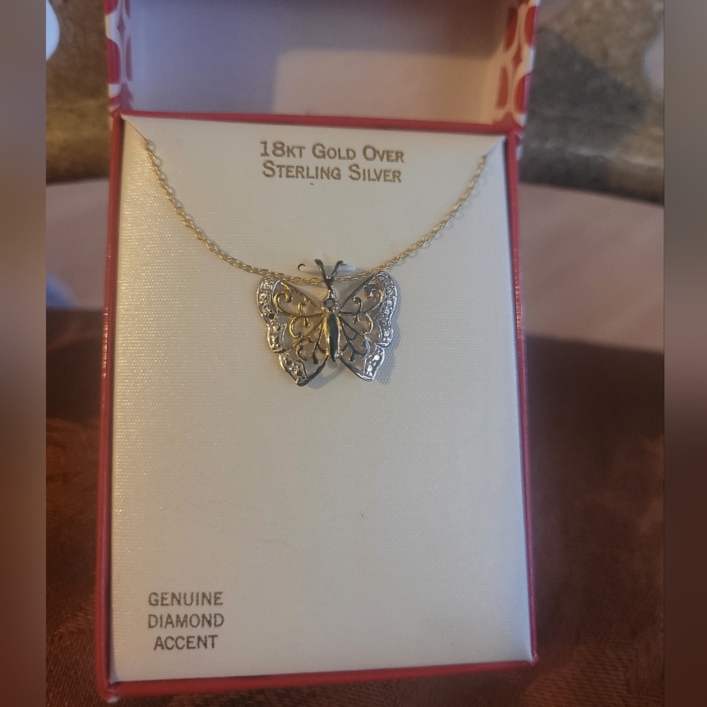 18K Gold Over Sterling Silver Butterfly Pendant
